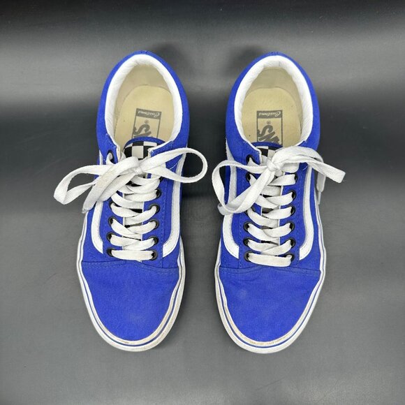 Vans Tennis Shoes Blue Black White Checkerboard Canvas Sneakers Women 8 Men 6.5 - Picture 2 of 15